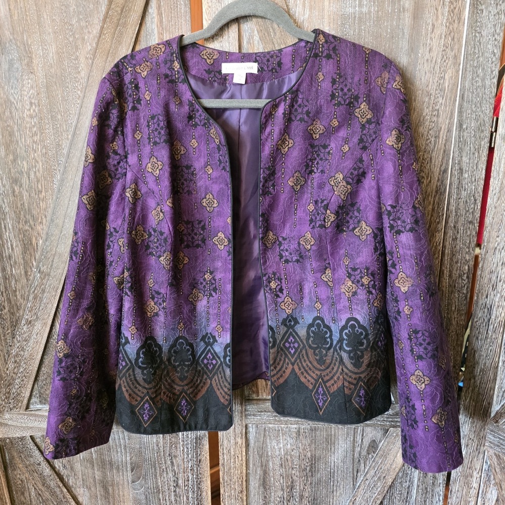 Coldwater‎ Creek Jacket Women's 16 Plus Purple Black Paisley Artsy Boho Career